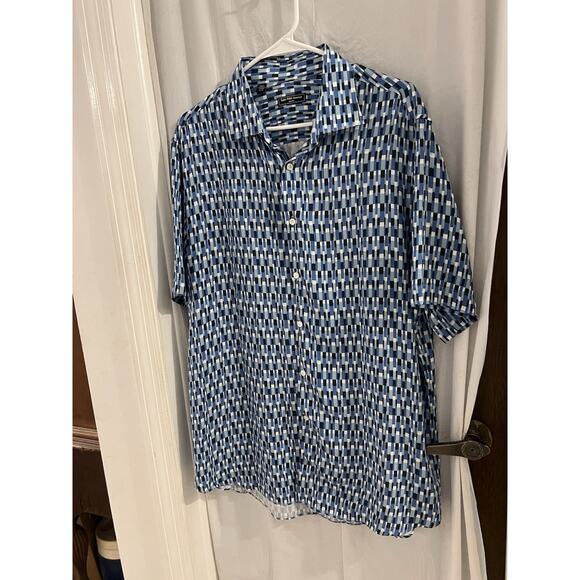 Saks Fifth Avenue Men’s Blue Button Up Short Sleeve Shirt Sz Xl - Picture 1 of 7